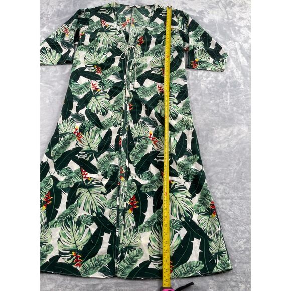 Rachel Zoe Duster Hawaiian Palm Print Kimono Tassel Tie Open Front Swim Cover Up - Picture 8 of 15
